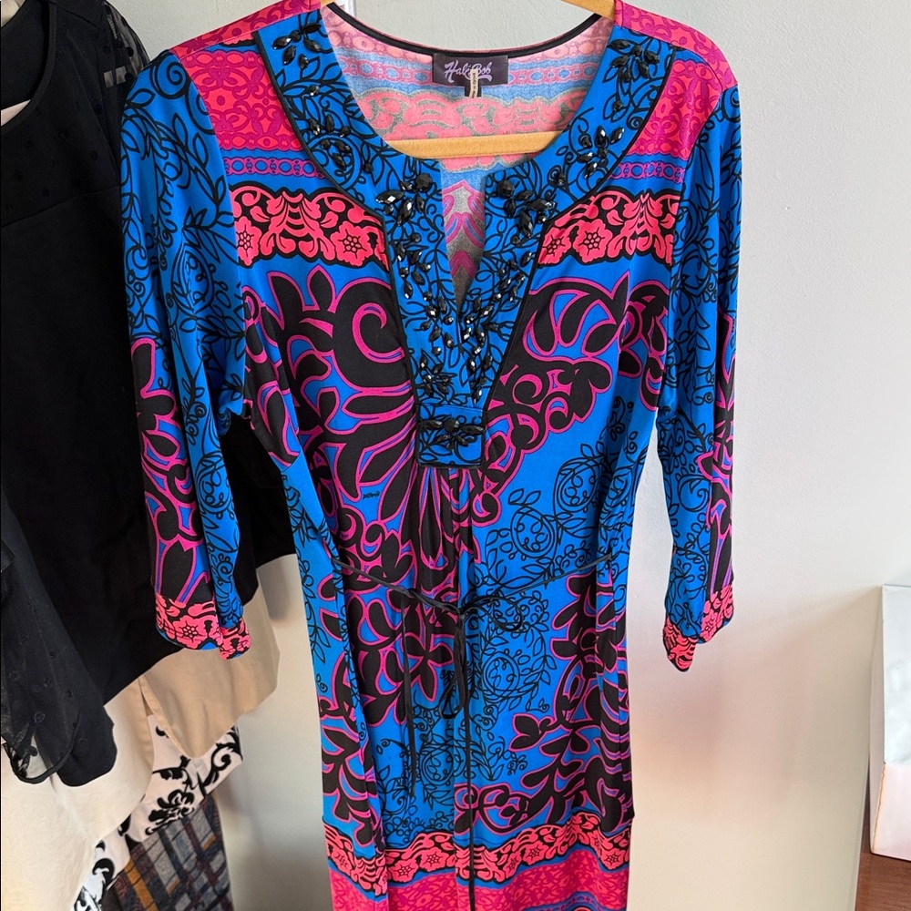 Gorgeous Vibrant Blue and Pink Beaded Women's Dress